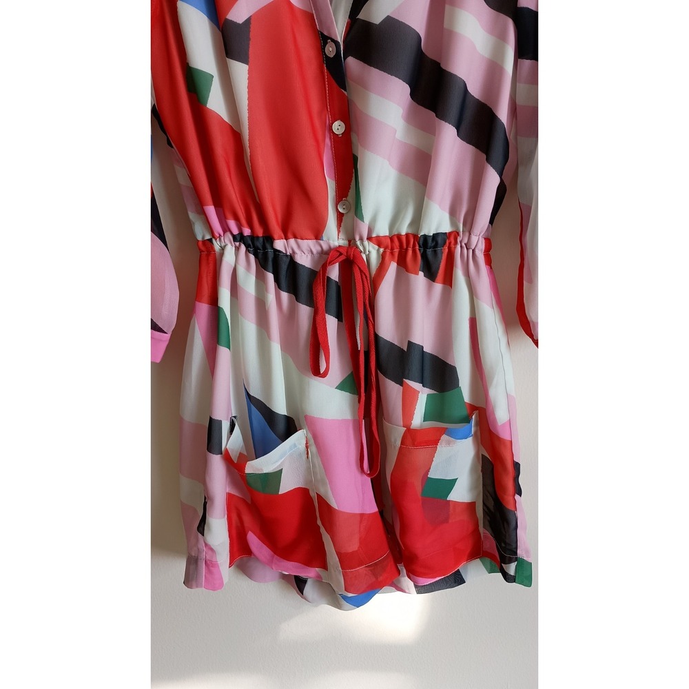 Lili Sidonio Geometric Print Drawstring Waist‎ Romper Pockets Size S - Picture 5 of 13
